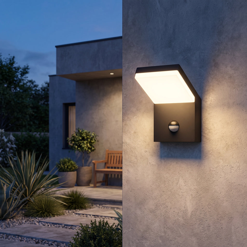 Angle Motion-Sensor Outdoor Wall Light styled in its intended setting