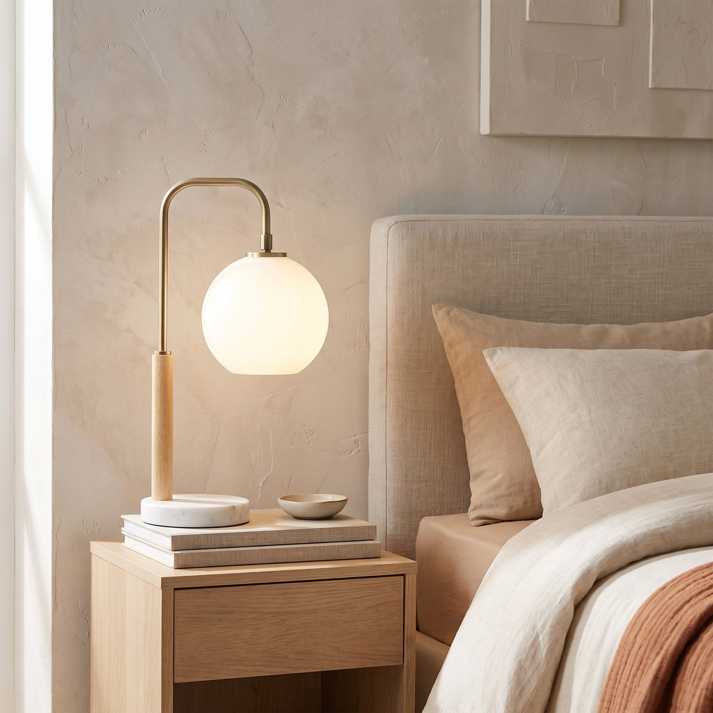 Auris Marble Globe Table Lamp styled in a home setting
