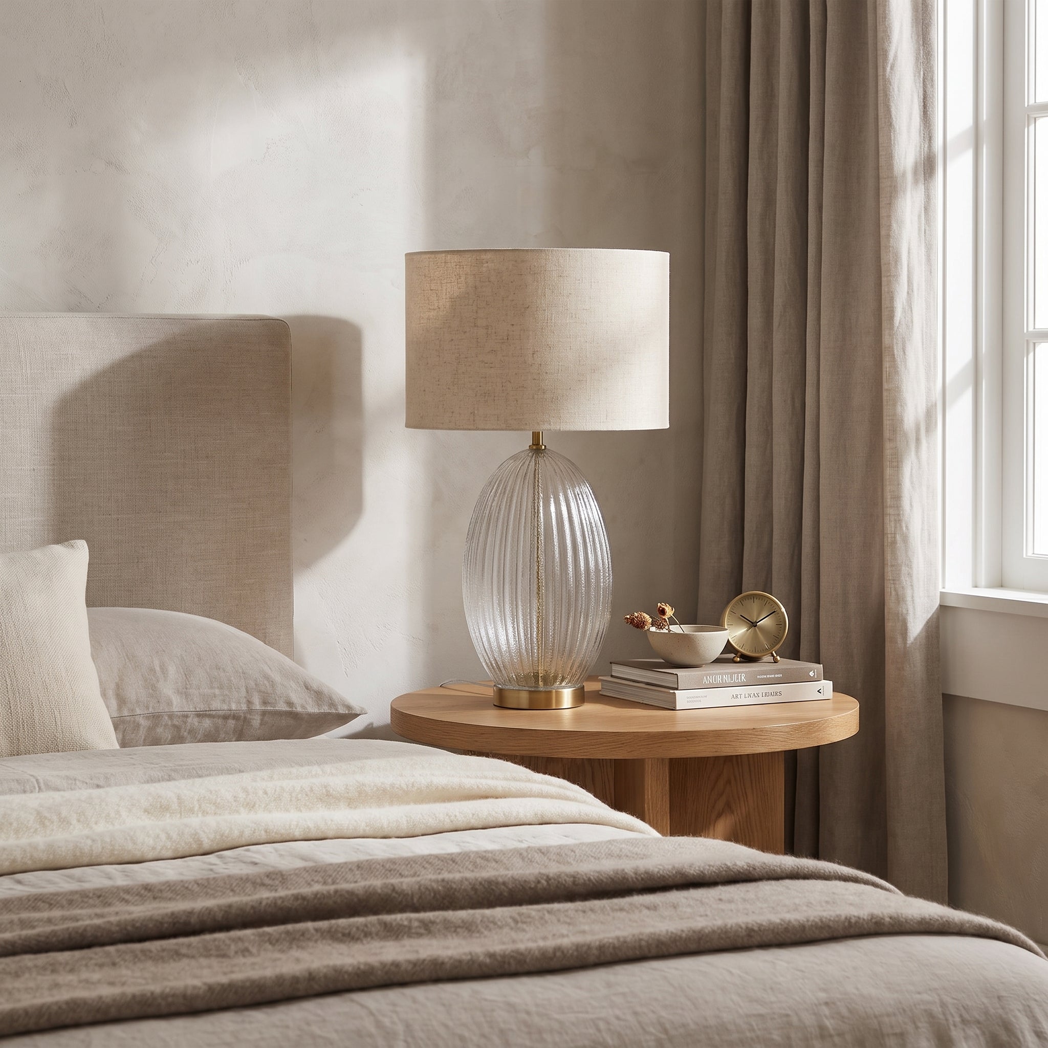 Aurora Ribbed Glass Table Lamp styled in a home setting