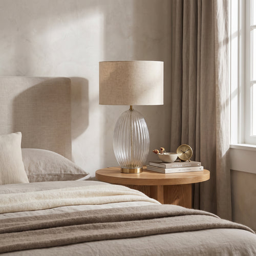 Aurora Ribbed Glass Table Lamp styled in a home setting