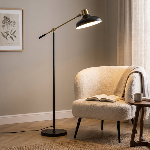 Balance Arm Floor Lamp — Black & Gold styled in a home setting