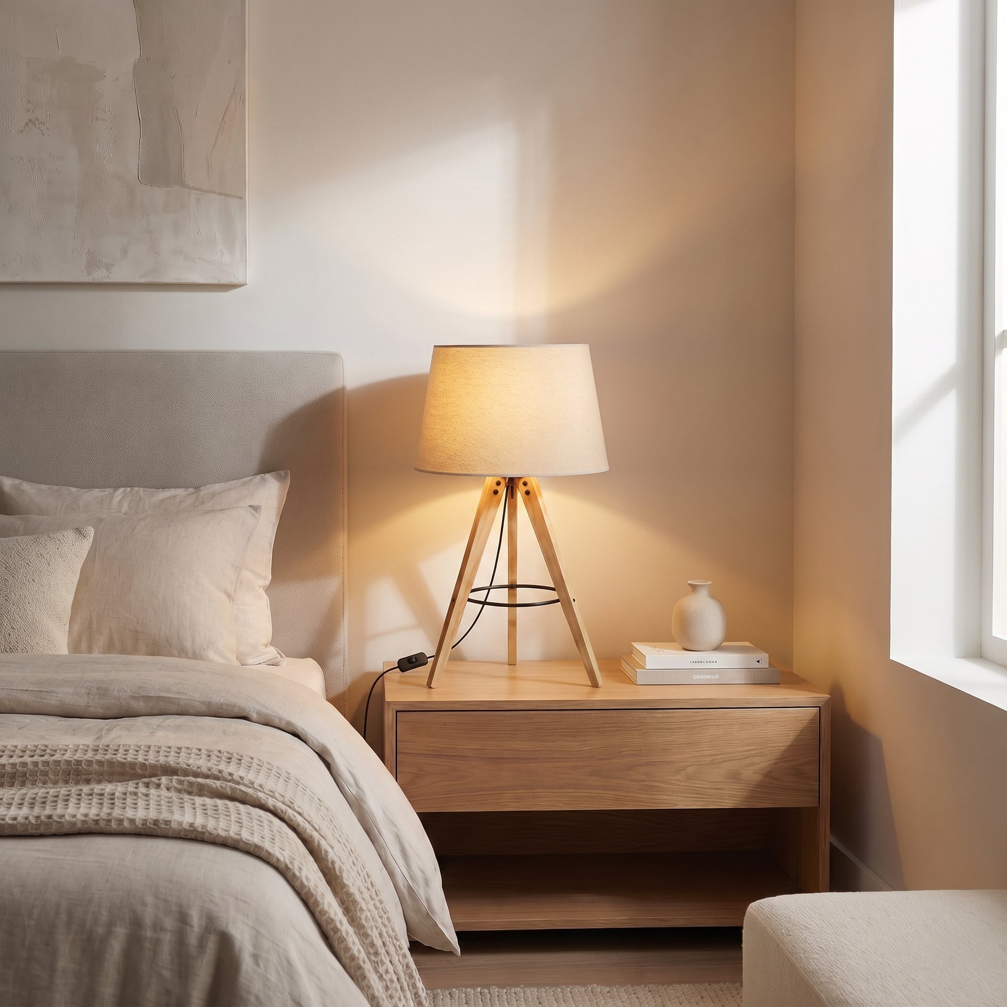 Birch Tripod Table Lamp styled in a home setting