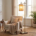 Brizo Bamboo-Shade Floor Lamp styled in a home setting