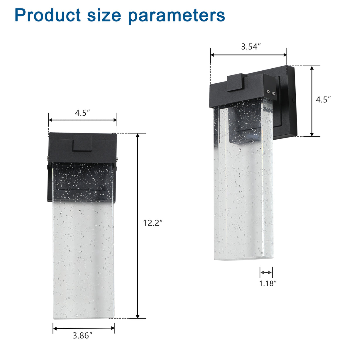 Supplier dimension diagram: each Bubble Glass wall light is 12.2 inches high, 4.5 inches wide and projects 3.54 inches from the wall.