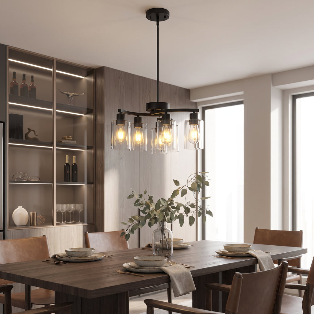 Clear Glass Six-Light Chandelier styled in its intended setting