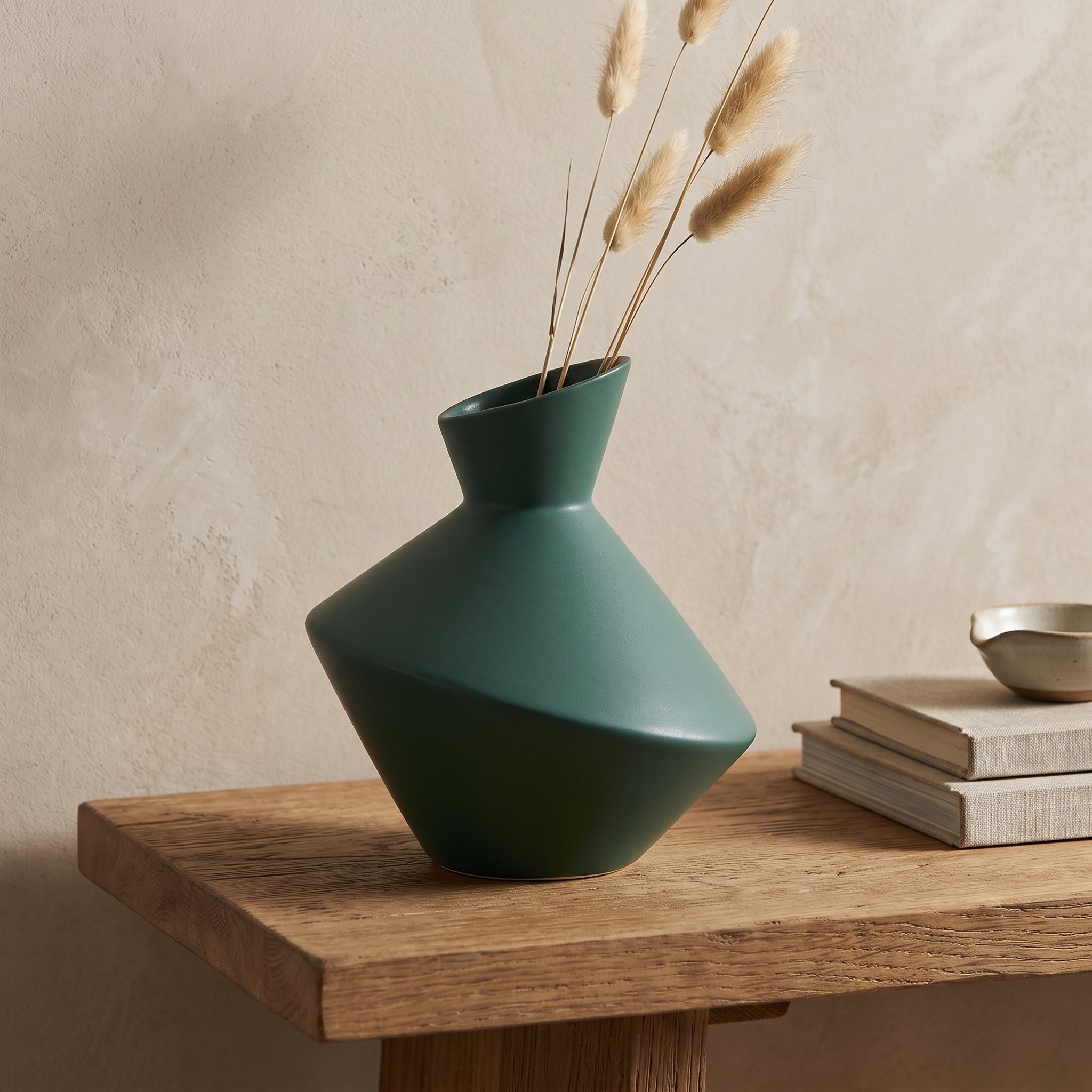 Facet Green Ceramic Vase styled in a home setting