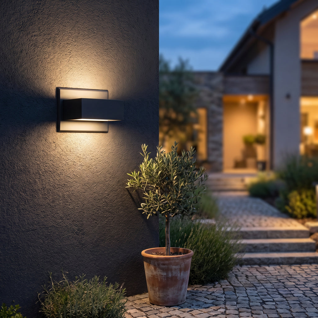 Frame Up & Down Outdoor Wall Light styled in its intended setting