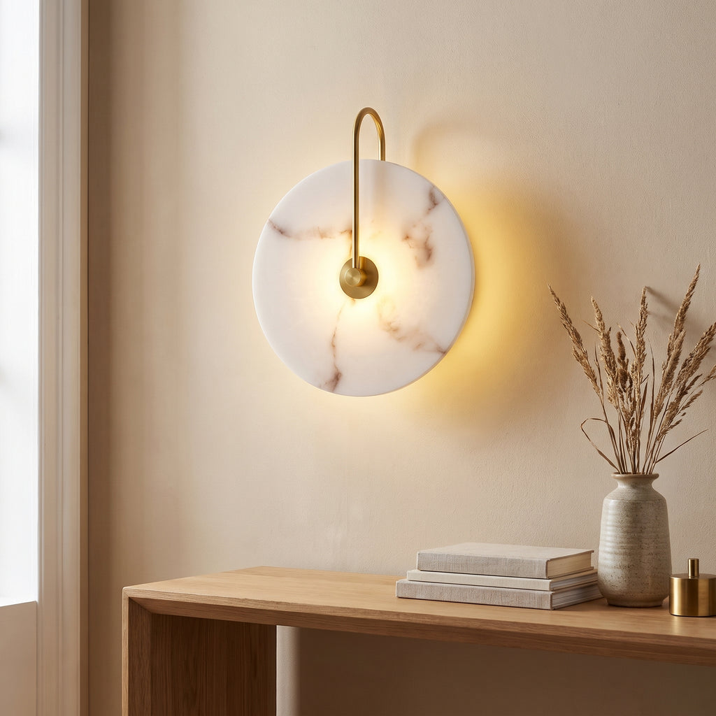 Halo Stone Wall Sconce styled in its intended setting