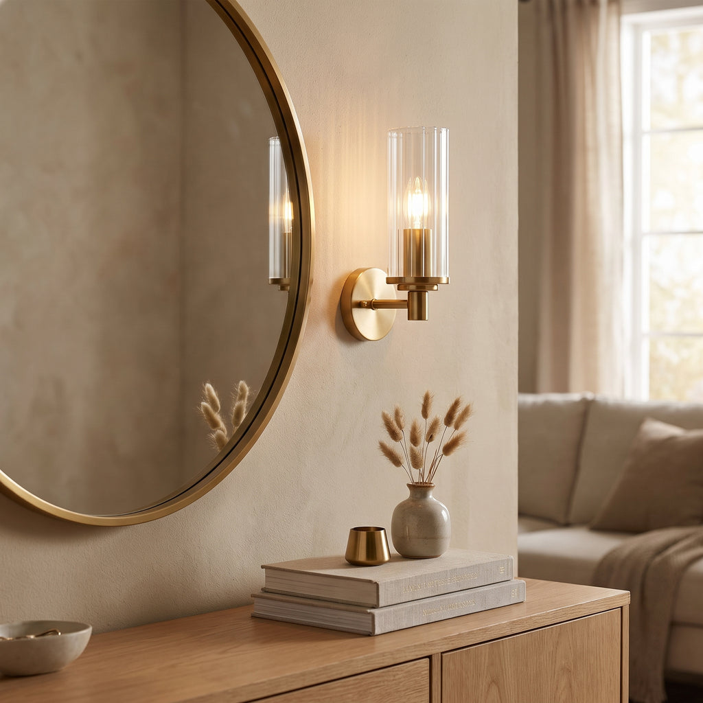 Jardin Ribbed Glass Wall Sconce styled in its intended setting