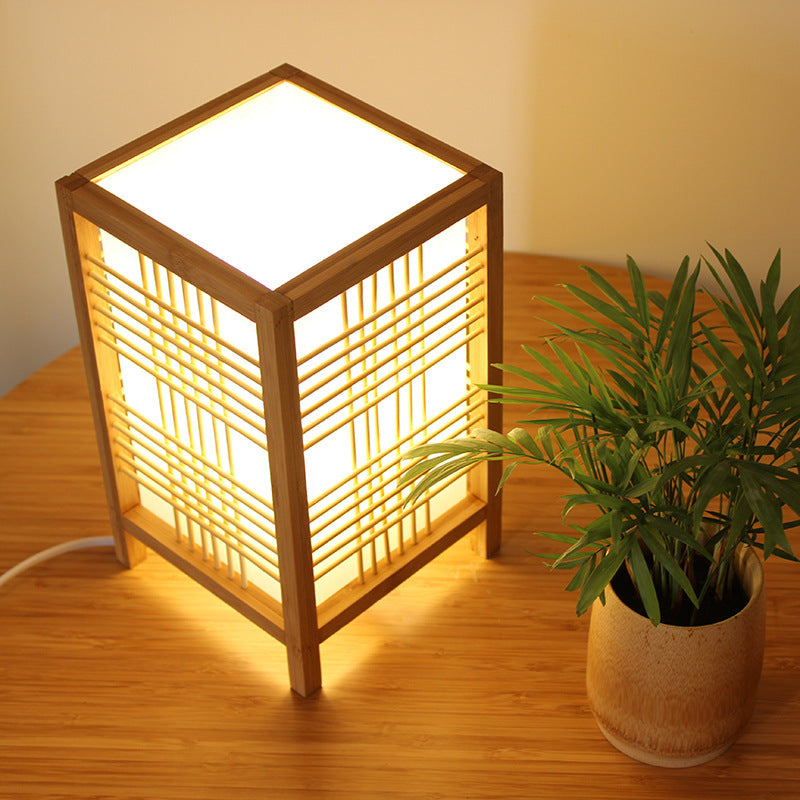 Actual supplier photo of the compact Kanso GYT-0059 bamboo table lantern, 25 cm tall with a 15 cm square shade.