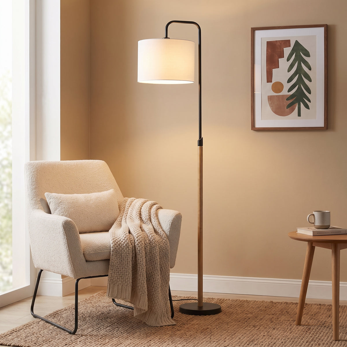 Lior Wood-Accent Floor Lamp styled in a home setting