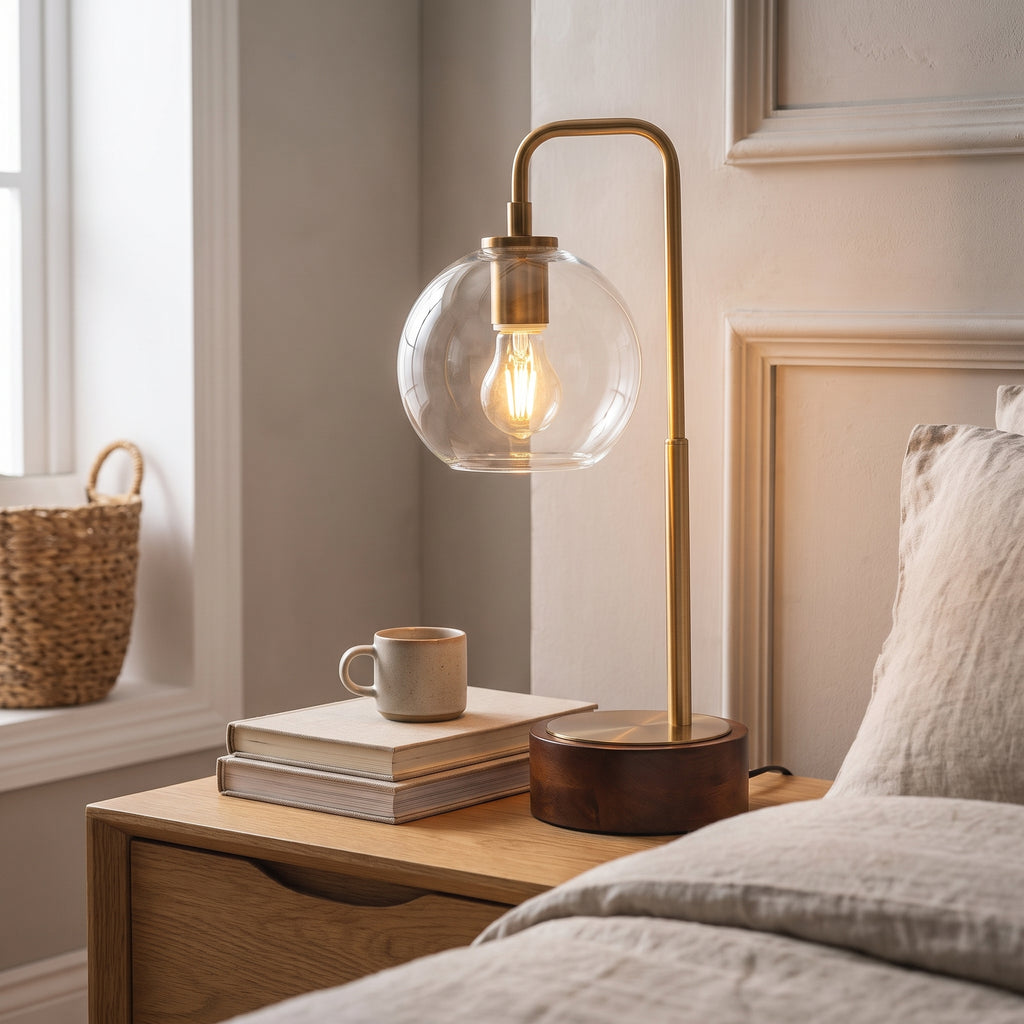 LuxeRay Arched Glass Table Lamp styled in a home setting