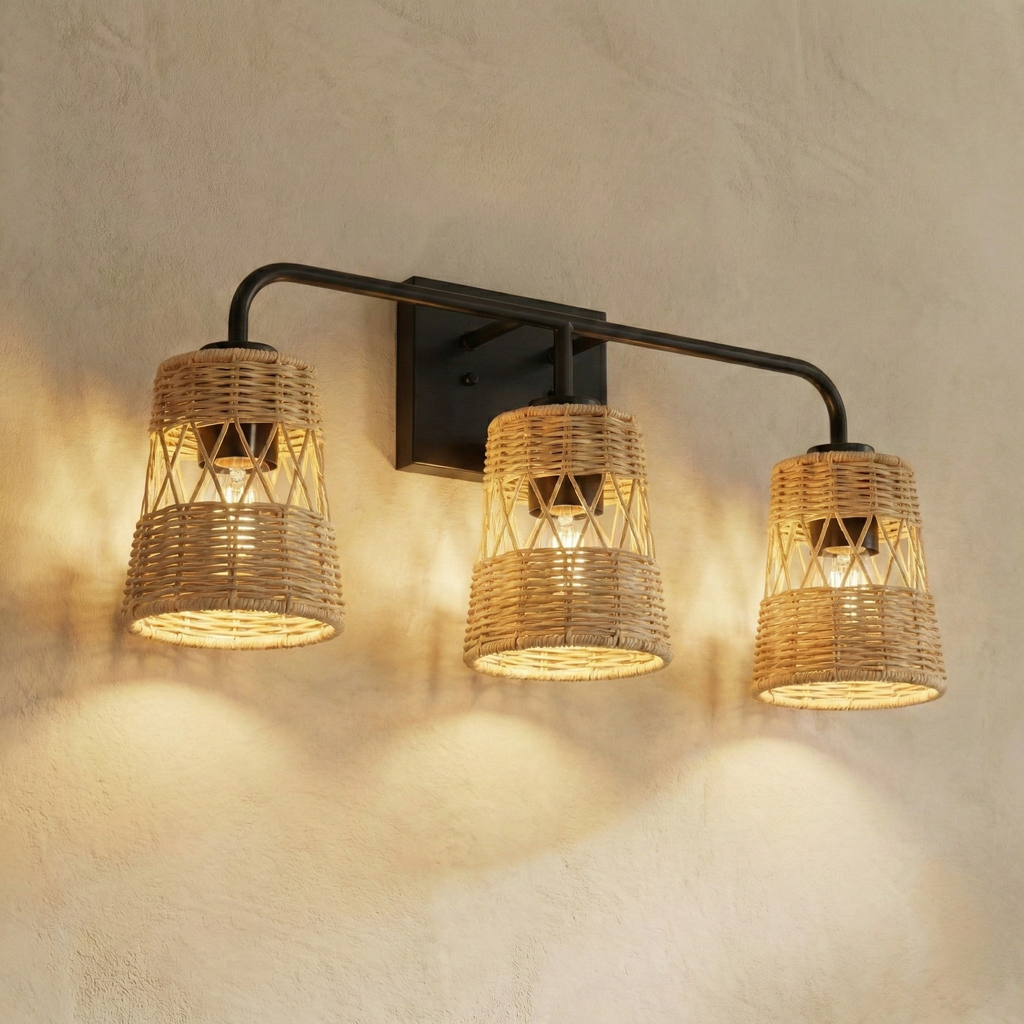 Moonlit Rattan Three-Light Wall Fixture supplier product view