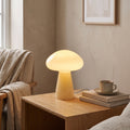 Mushroom Glass Table Lamp — Beige styled in a home setting