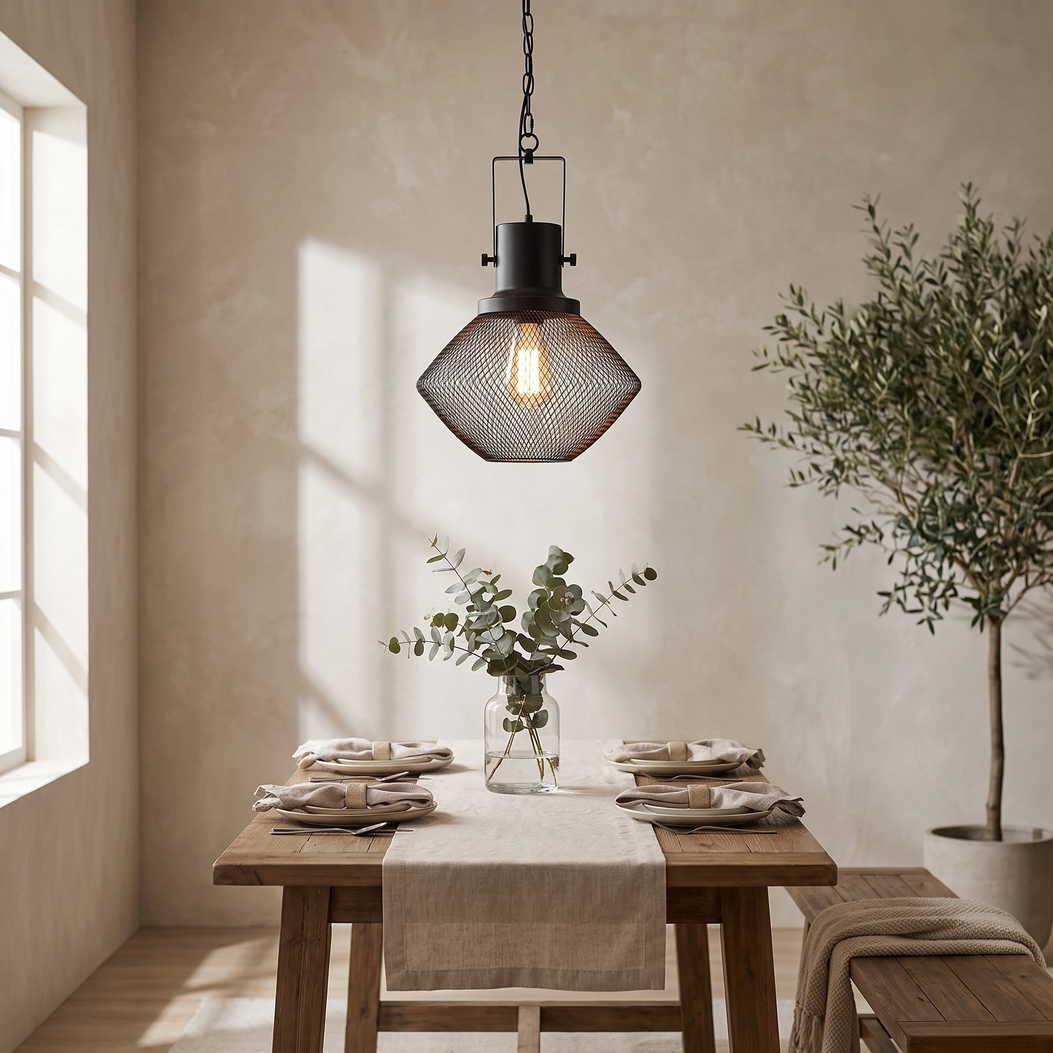 Open-Cage Black Pendant Light styled in a home setting