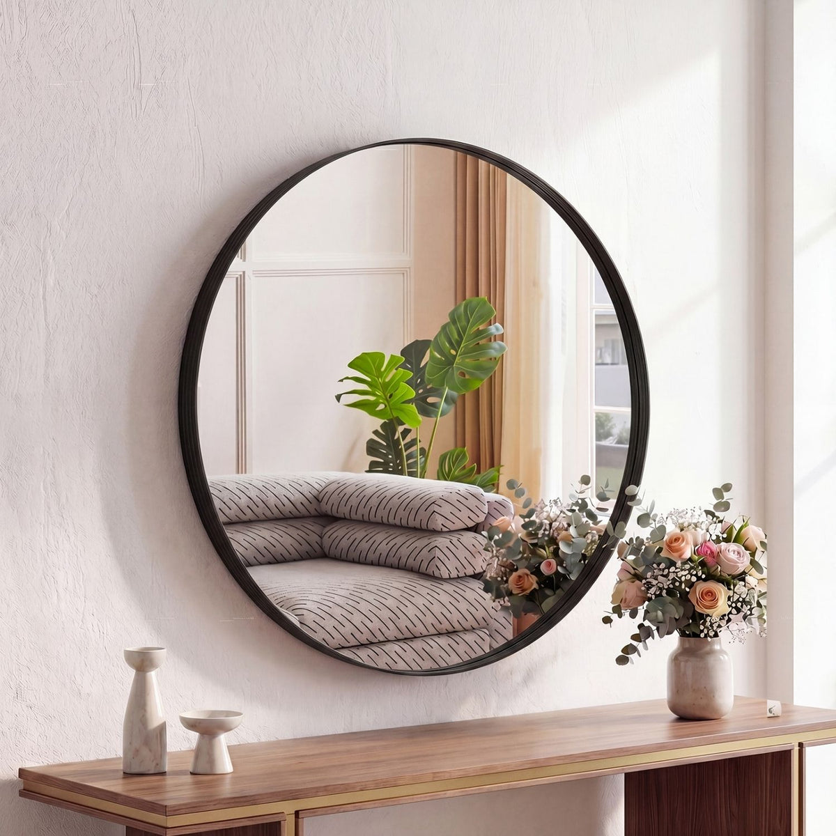 Round Black Metal Mirror — 24 Inch supplier product view