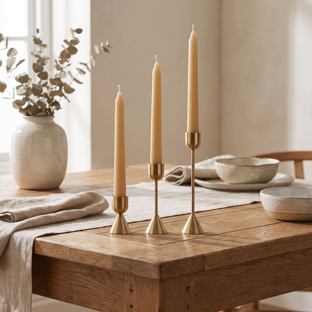 Sculpted Metal Candle Holders — Set of 3 styled in a home setting