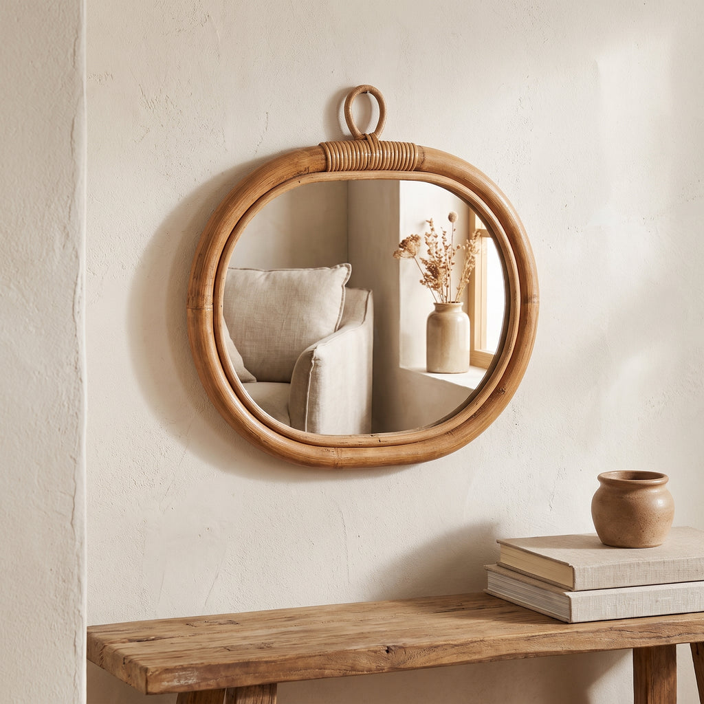 Woven Apple Wall Mirror styled in a home setting