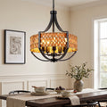 Woven Reed Five-Light Chandelier styled in its intended setting
