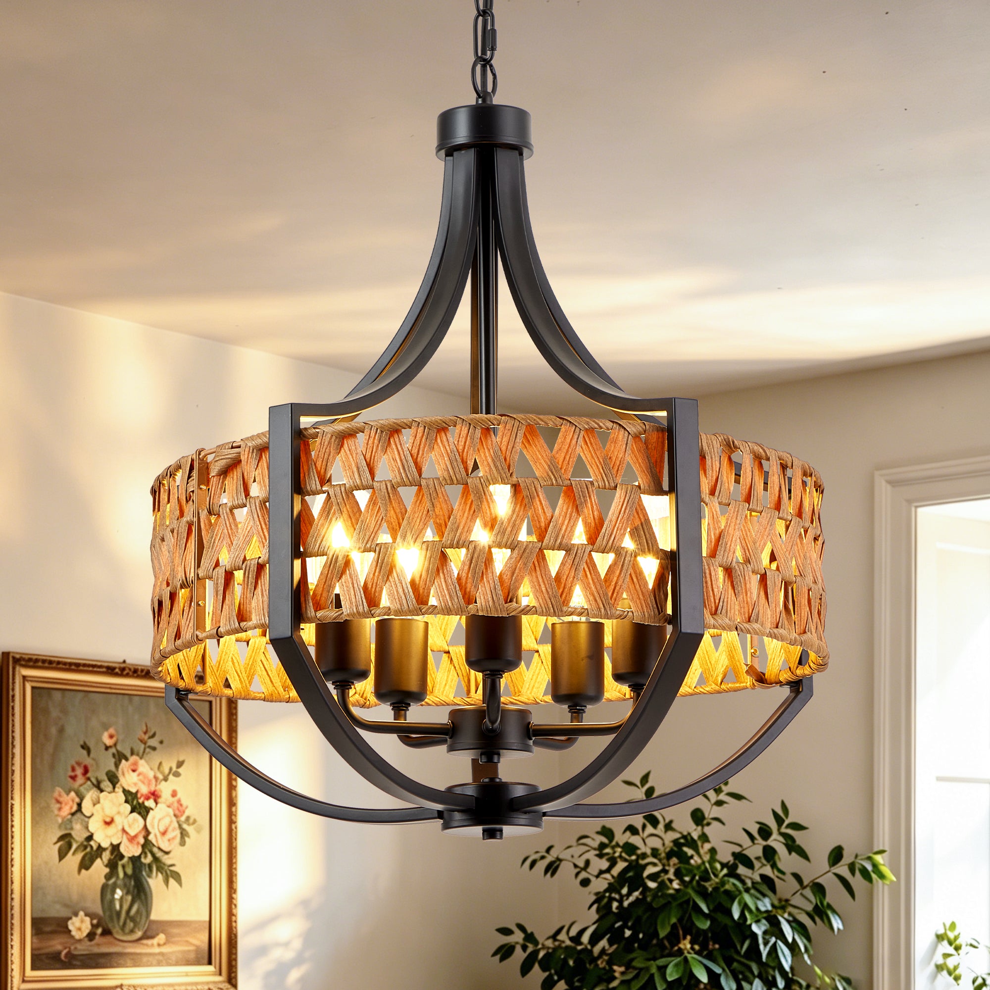 Woven Reed Five-Light Chandelier supplier product view