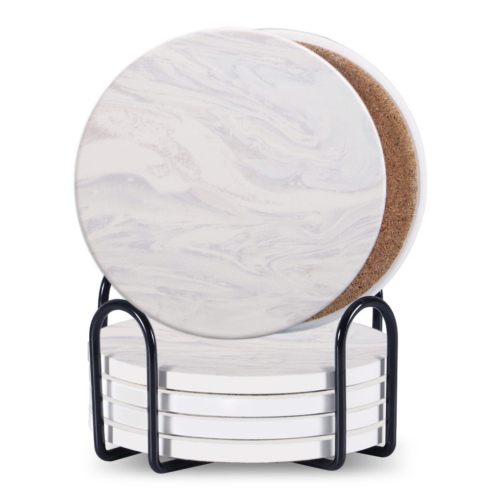 Ceramic Coasters with Holder — Set of 6