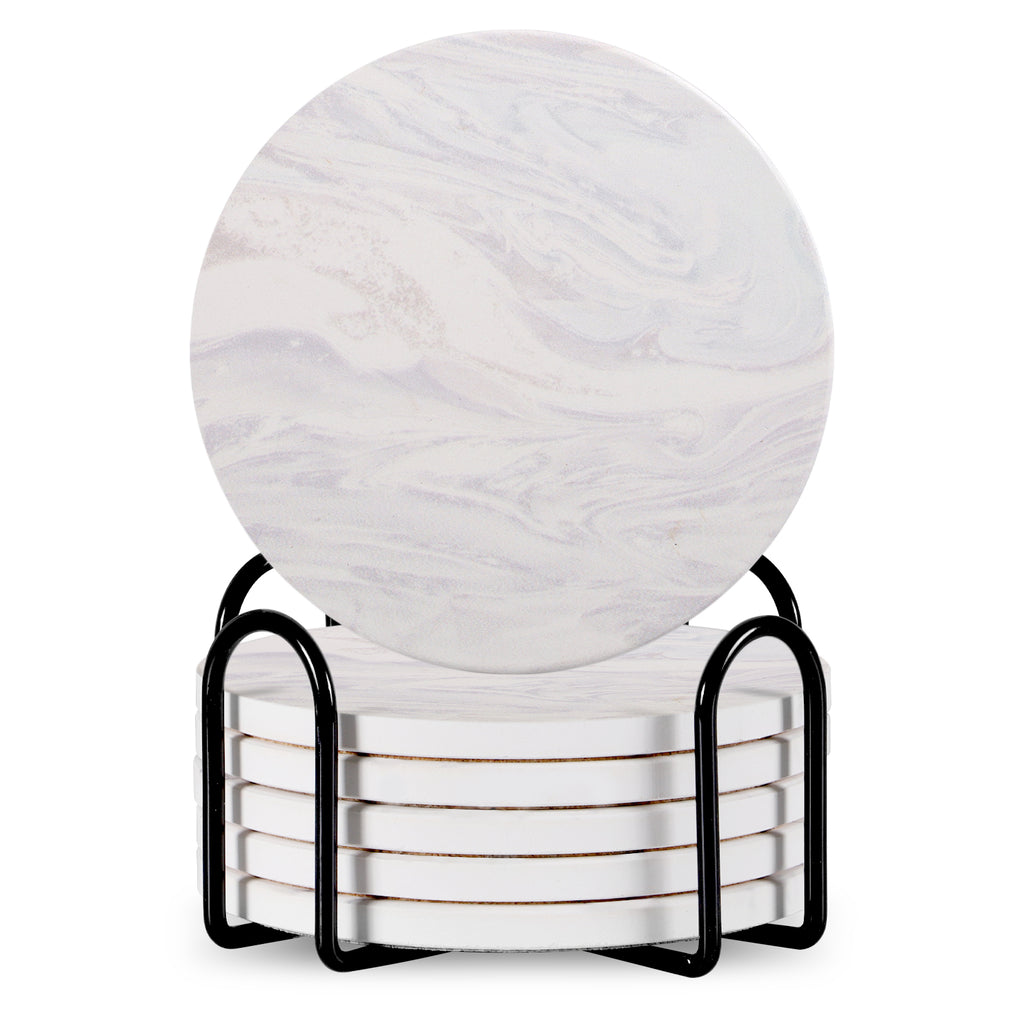 Ceramic Coasters with Holder — Set of 6