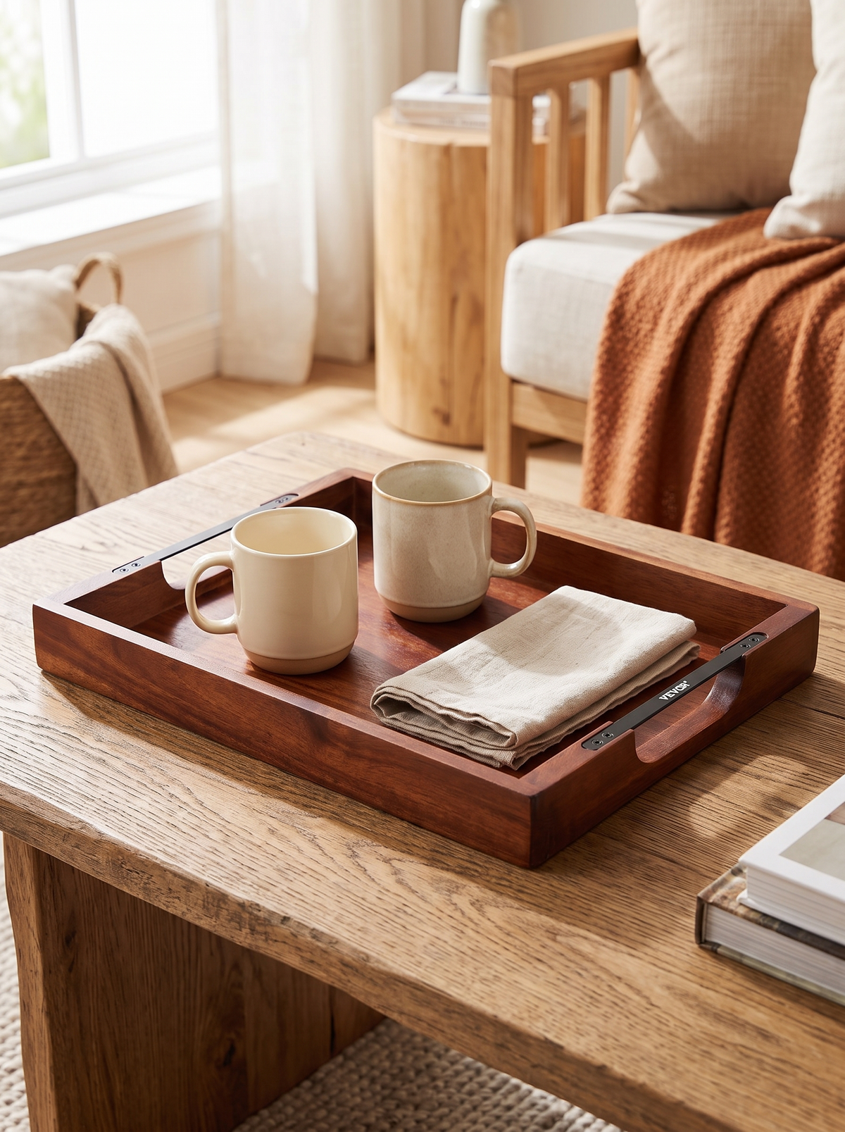 Acacia Serving Tray with Handles styled in a home setting — warmth in the wood