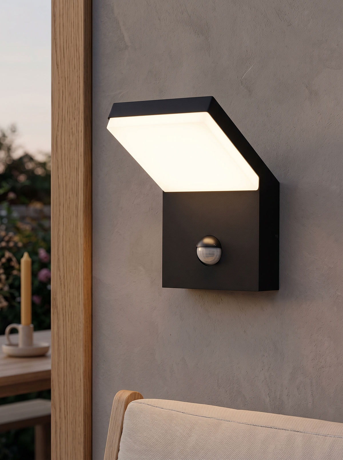 Angle Motion-Sensor Outdoor Wall Light in a home setting — a clean detail at the entrance