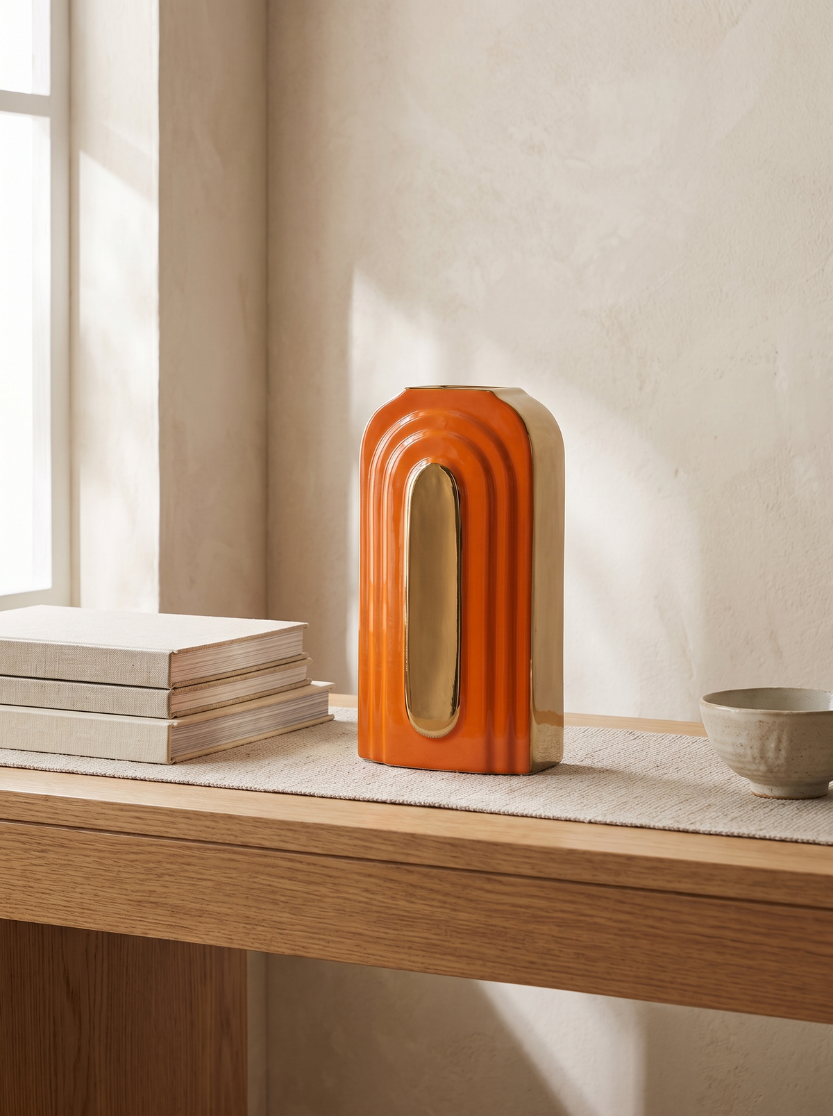 Arc Orange Ceramic Vase in a home setting — one warm accent