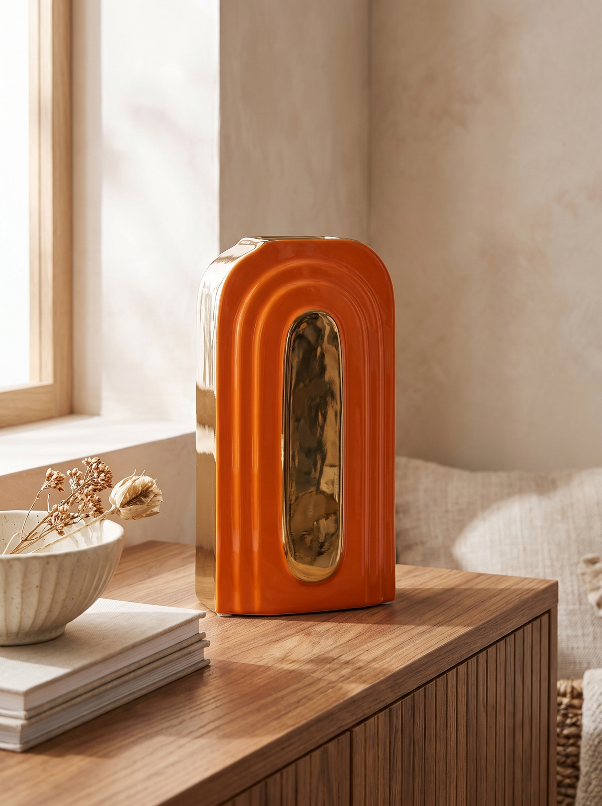 Arc Orange Ceramic Vase in a home setting — a shape worth leaving visible