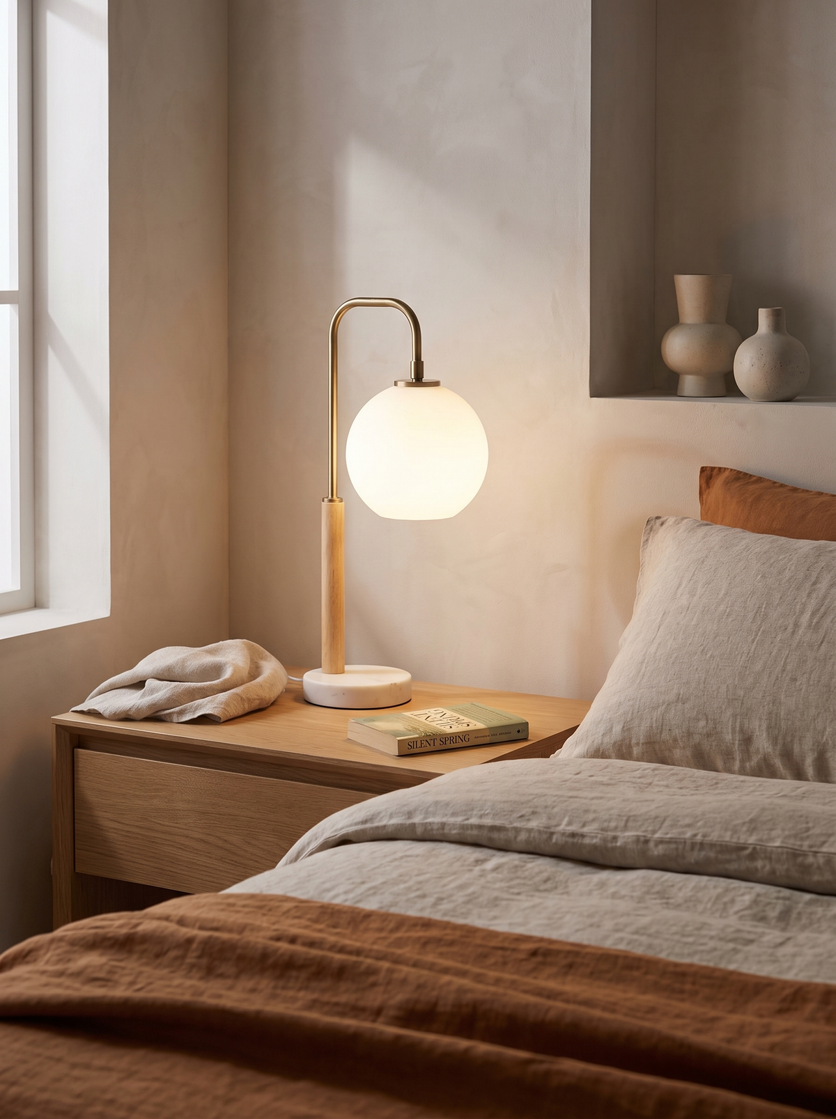 Auris Marble Globe Table Lamp styled for a little sculpture for your bedside