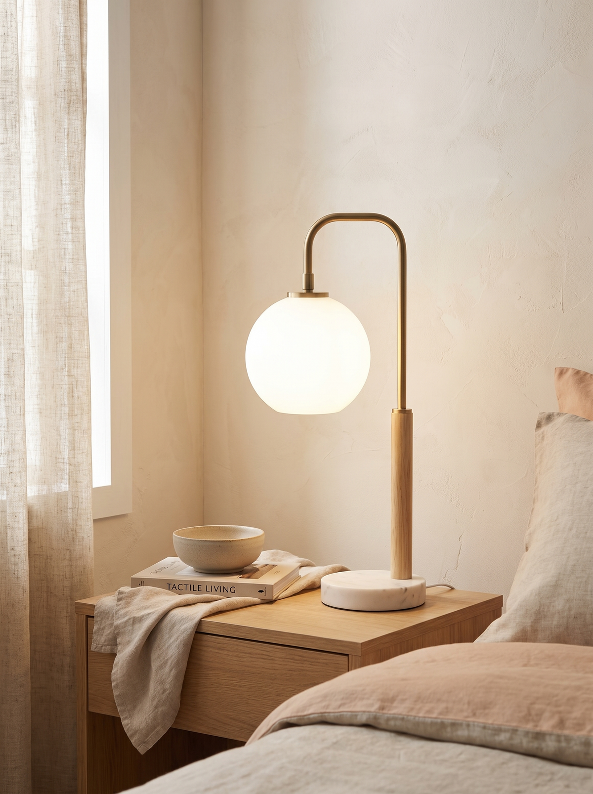 Auris Marble Globe Table Lamp styled for texture with a lighter touch