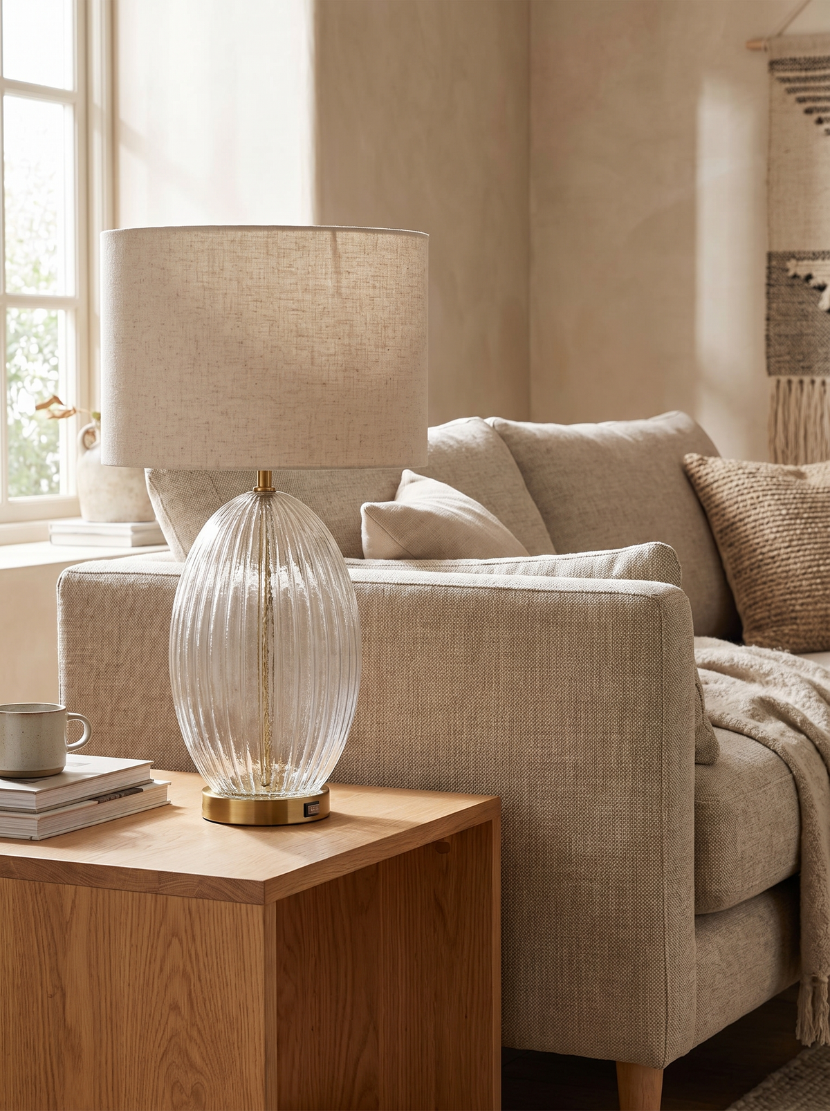 Aurora Ribbed Glass Table Lamp styled in a home setting — light before you switch it on