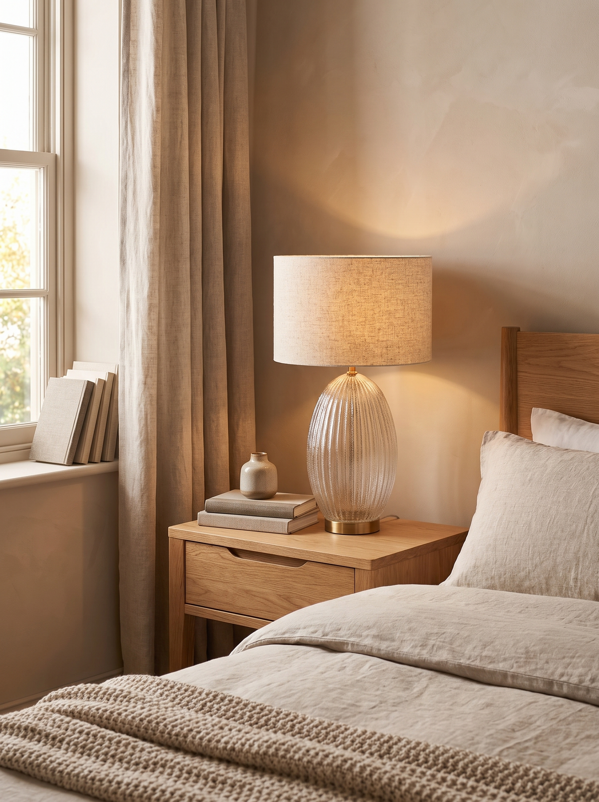 Aurora Ribbed Glass Table Lamp styled in a home setting — choose the evening glow