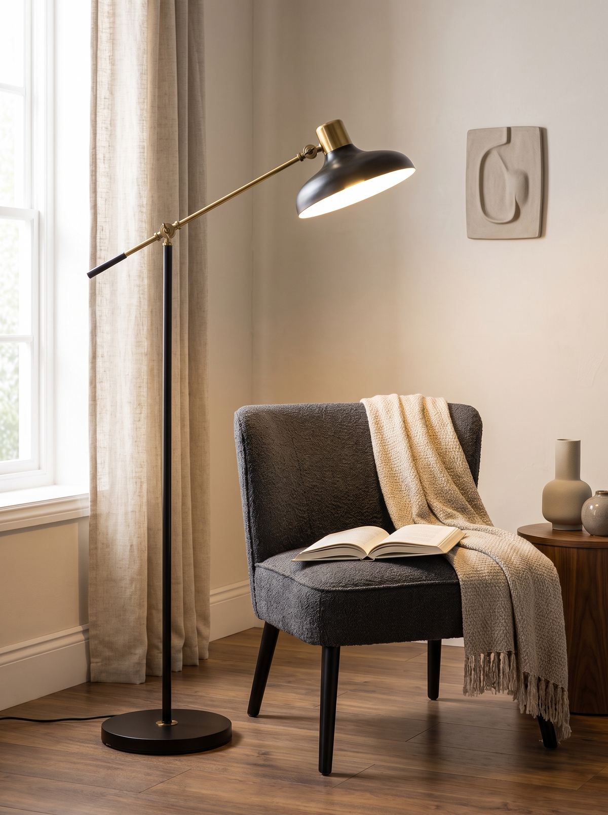 Balance Arm Floor Lamp — Black & Gold styled for light where you want it