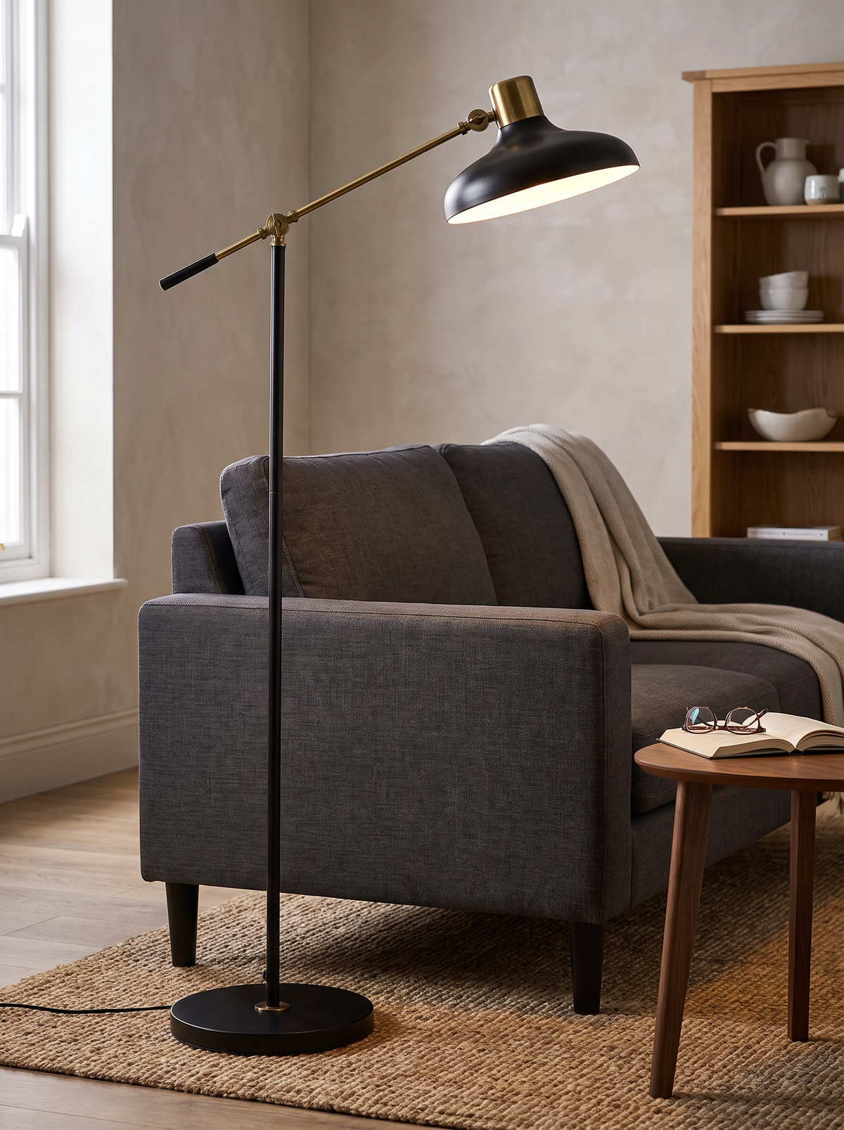 Balance Arm Floor Lamp — Black & Gold styled for a considered corner
