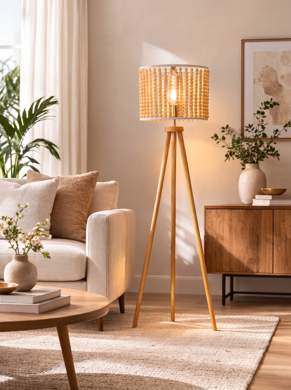 Brillo Natural Tripod Floor Lamp in a home setting — room around the legs