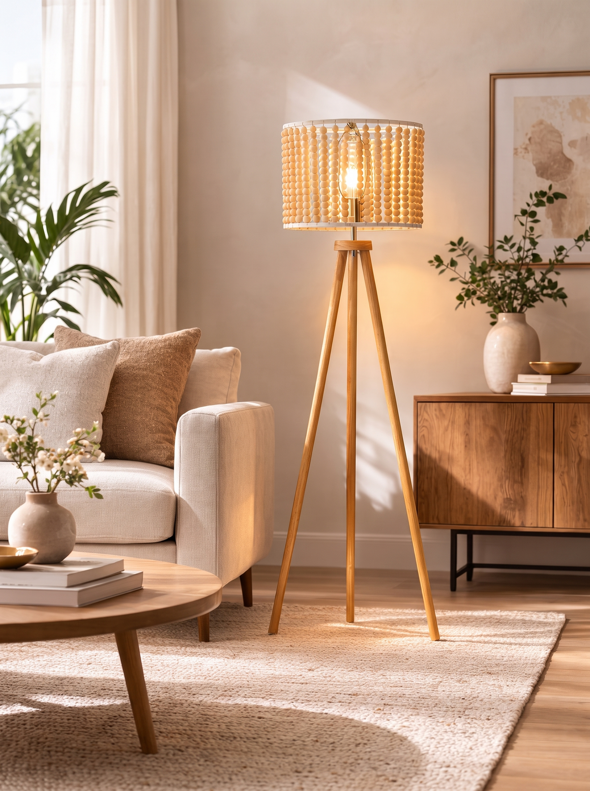 Brillo Natural Tripod Floor Lamp in a home setting — switch into a slower evening