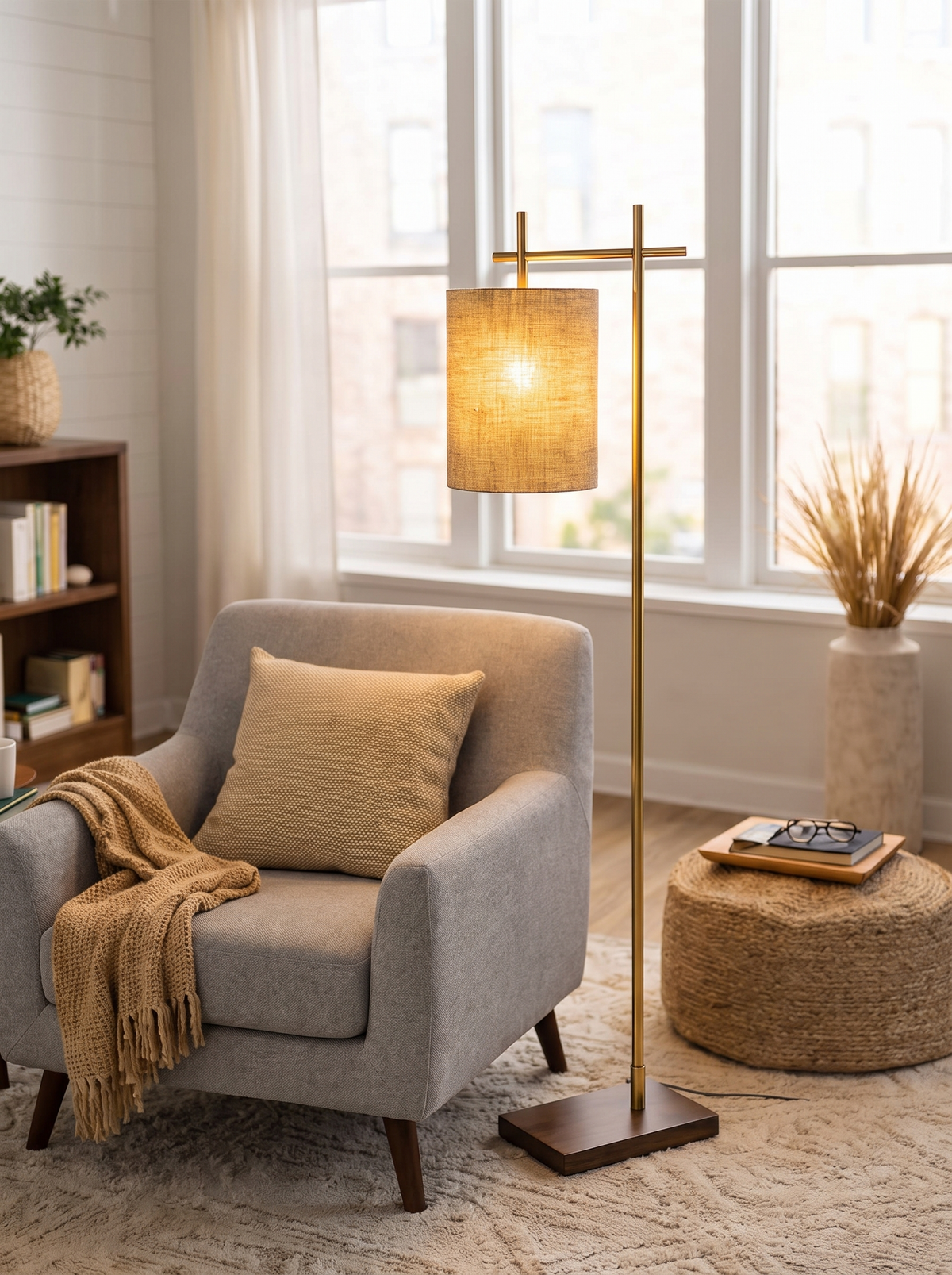 Brizo Bamboo-Shade Floor Lamp in a home setting — natural texture beside your chair
