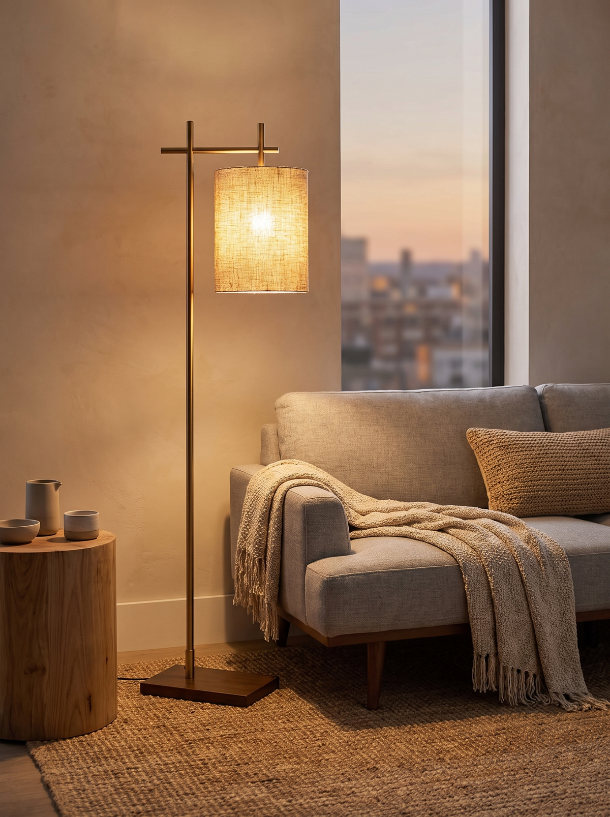 Brizo Bamboo-Shade Floor Lamp in a home setting — a quiet pool of light