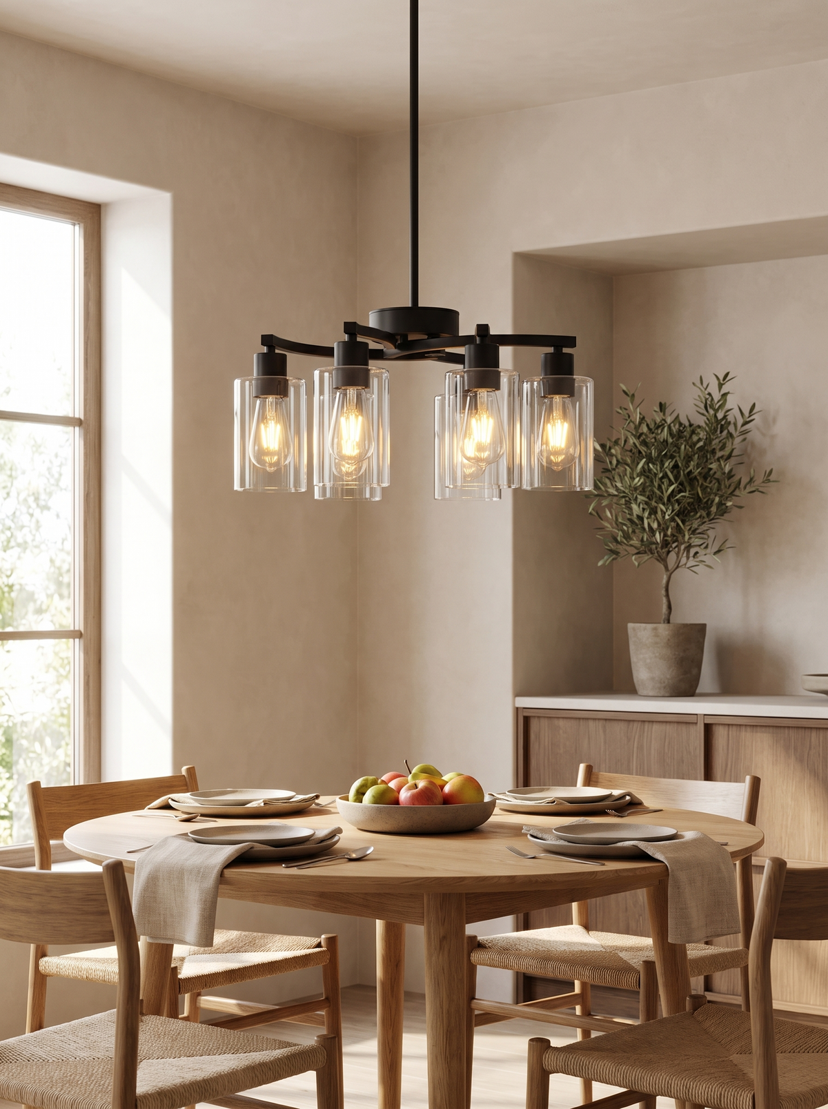 Clear Glass Six-Light Chandelier in a home setting — an open centerpiece