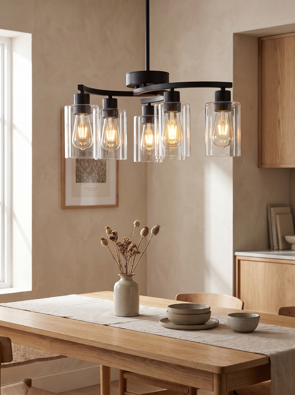 Clear Glass Six-Light Chandelier in a home setting — a little contrast, a little reflection