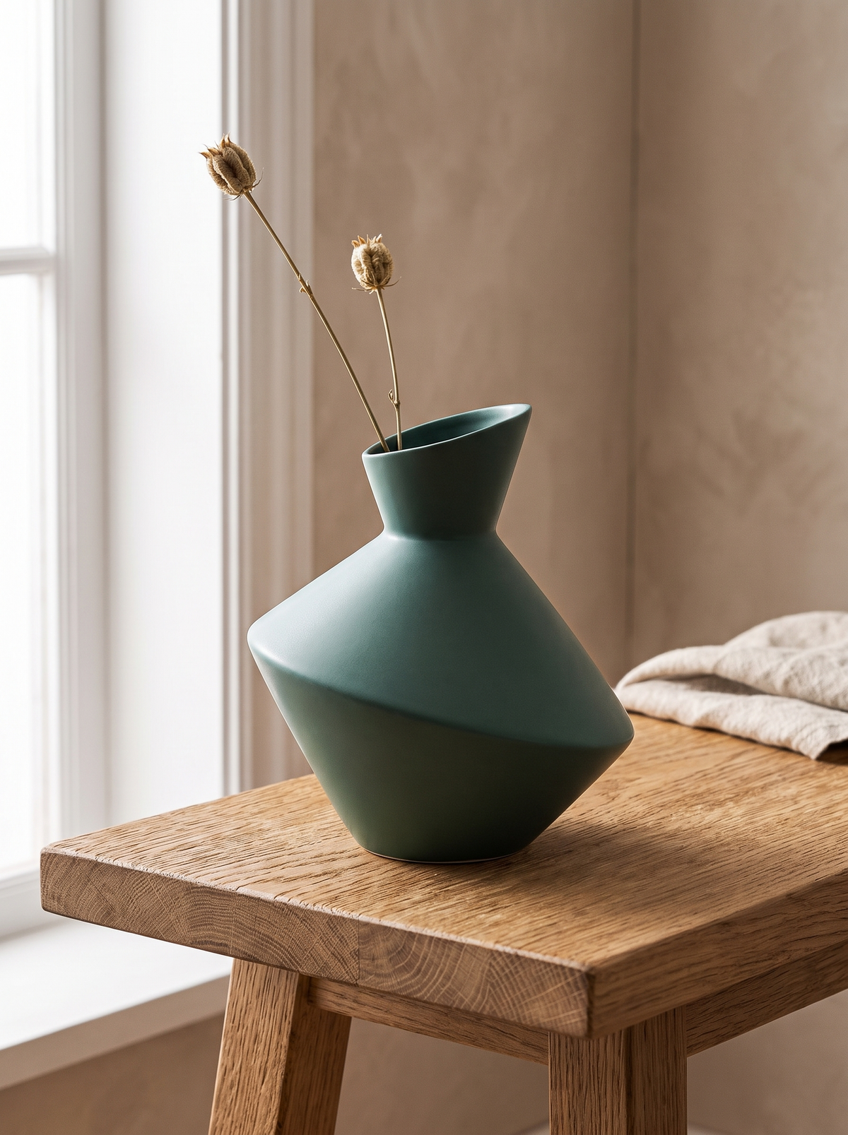 Facet Green Ceramic Vase in a home setting — color in a considered shape