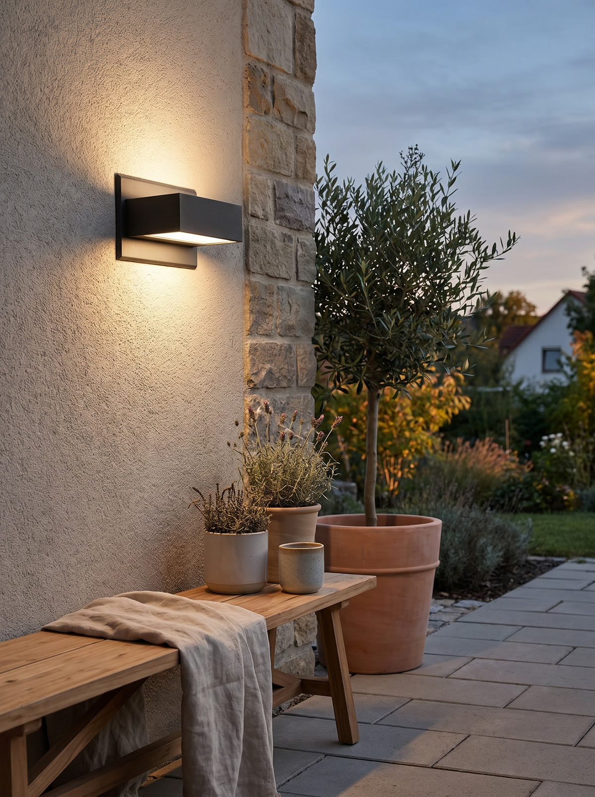 Frame Up & Down Outdoor Wall Light in a home setting — made for an outdoor setting