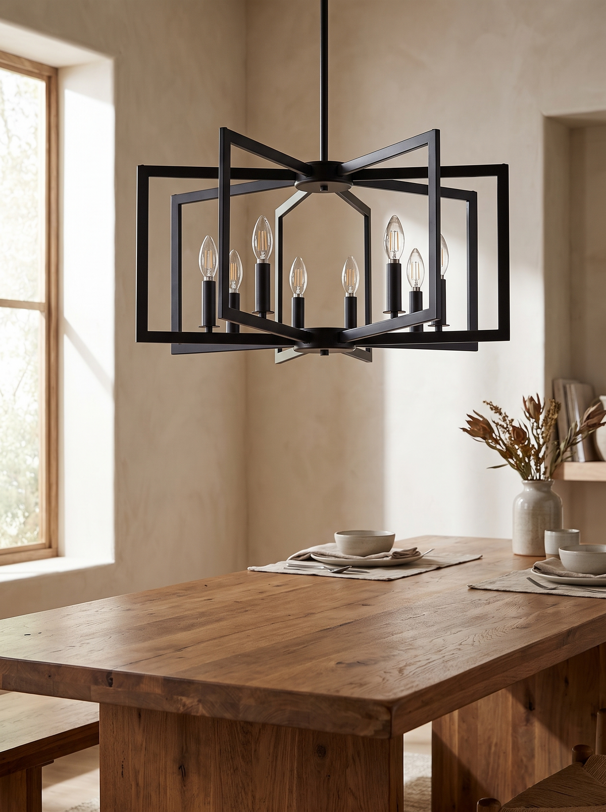 Geometry Eight-Light Chandelier in a home setting — let the frame do the work