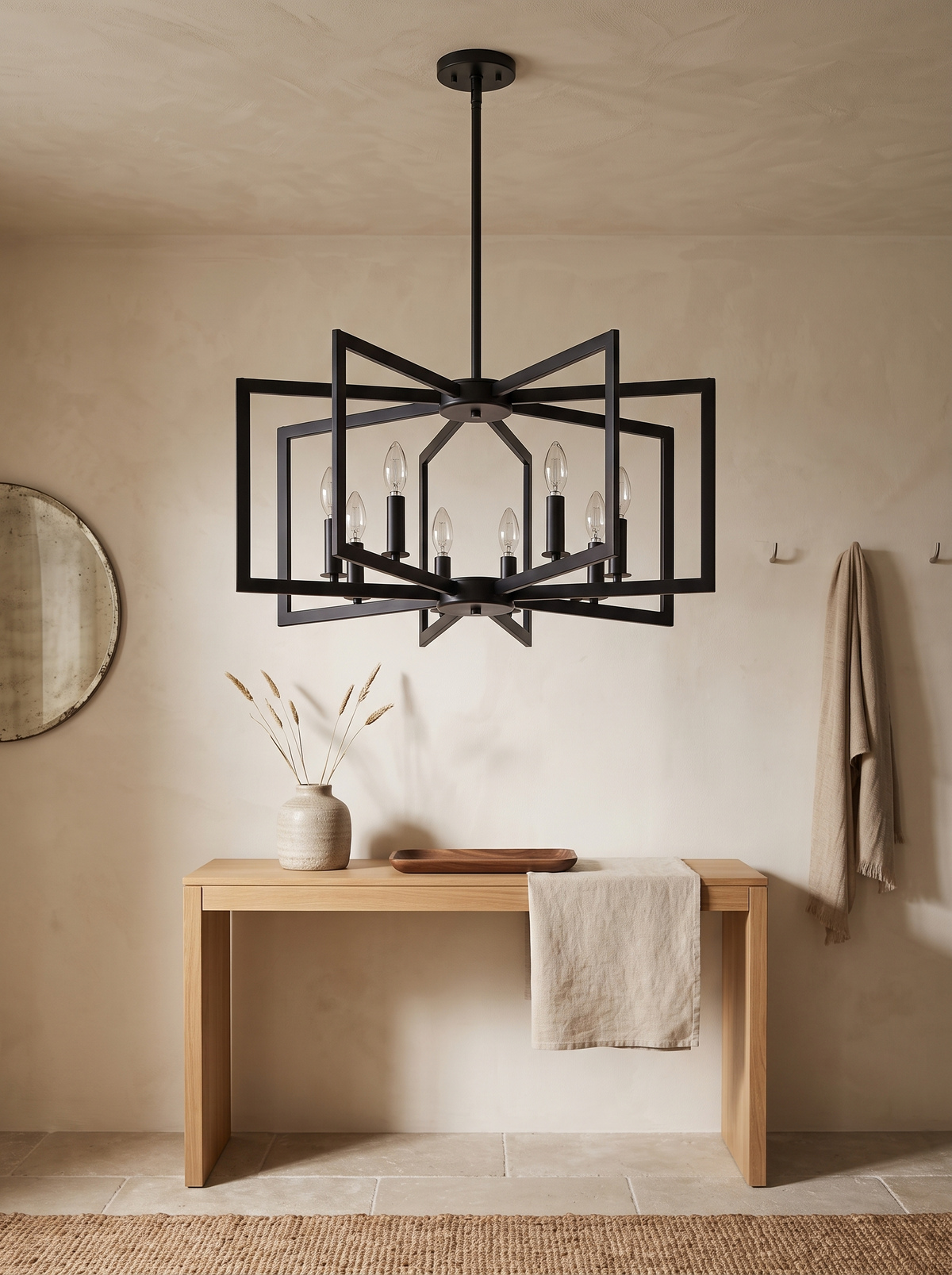Geometry Eight-Light Chandelier in a home setting — plan a balanced drop