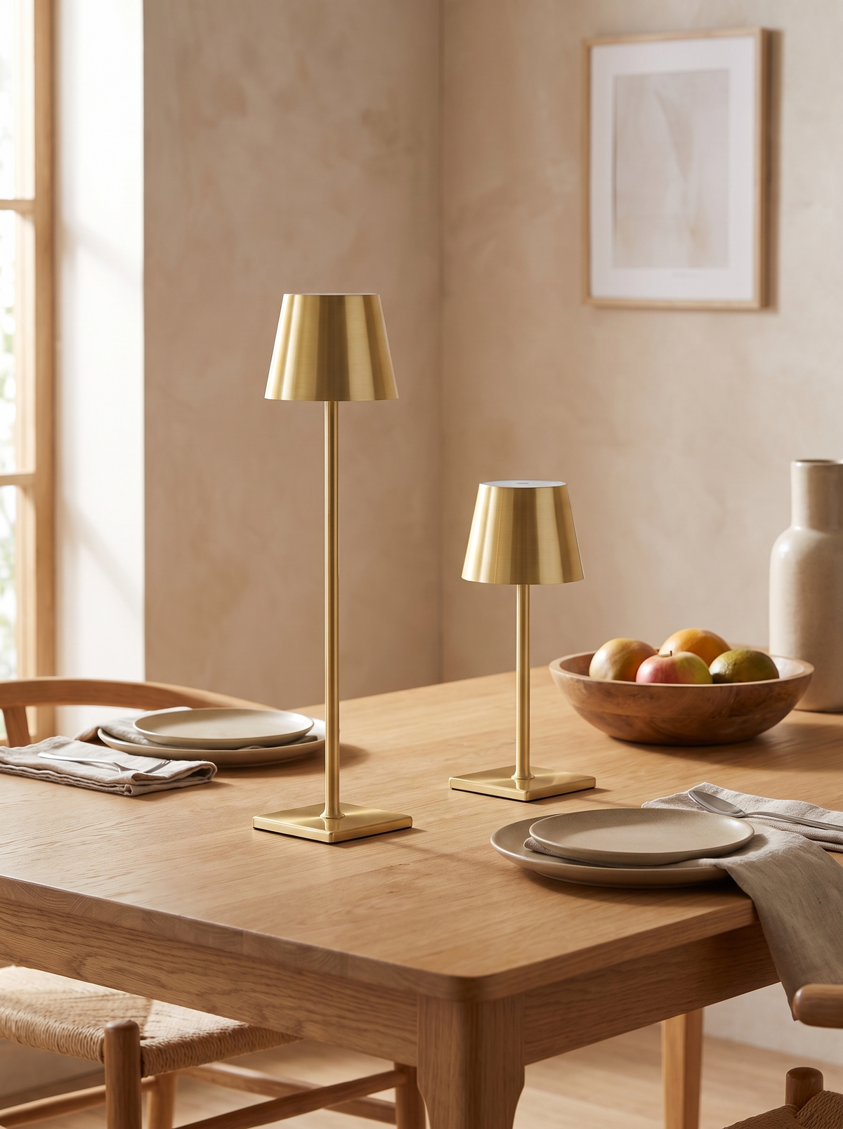Linea Cordless Table Lamps — Set of 2 styled in a home setting — light that travels with dinner