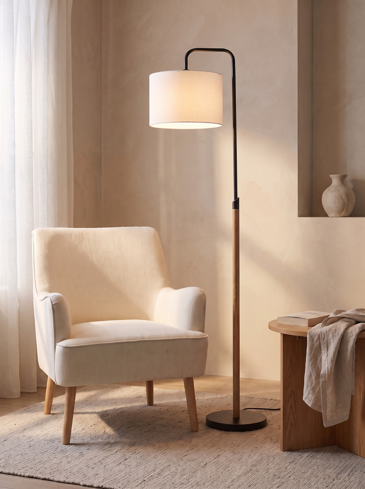 Lior Wood-Accent Floor Lamp styled for your reading corner, settled