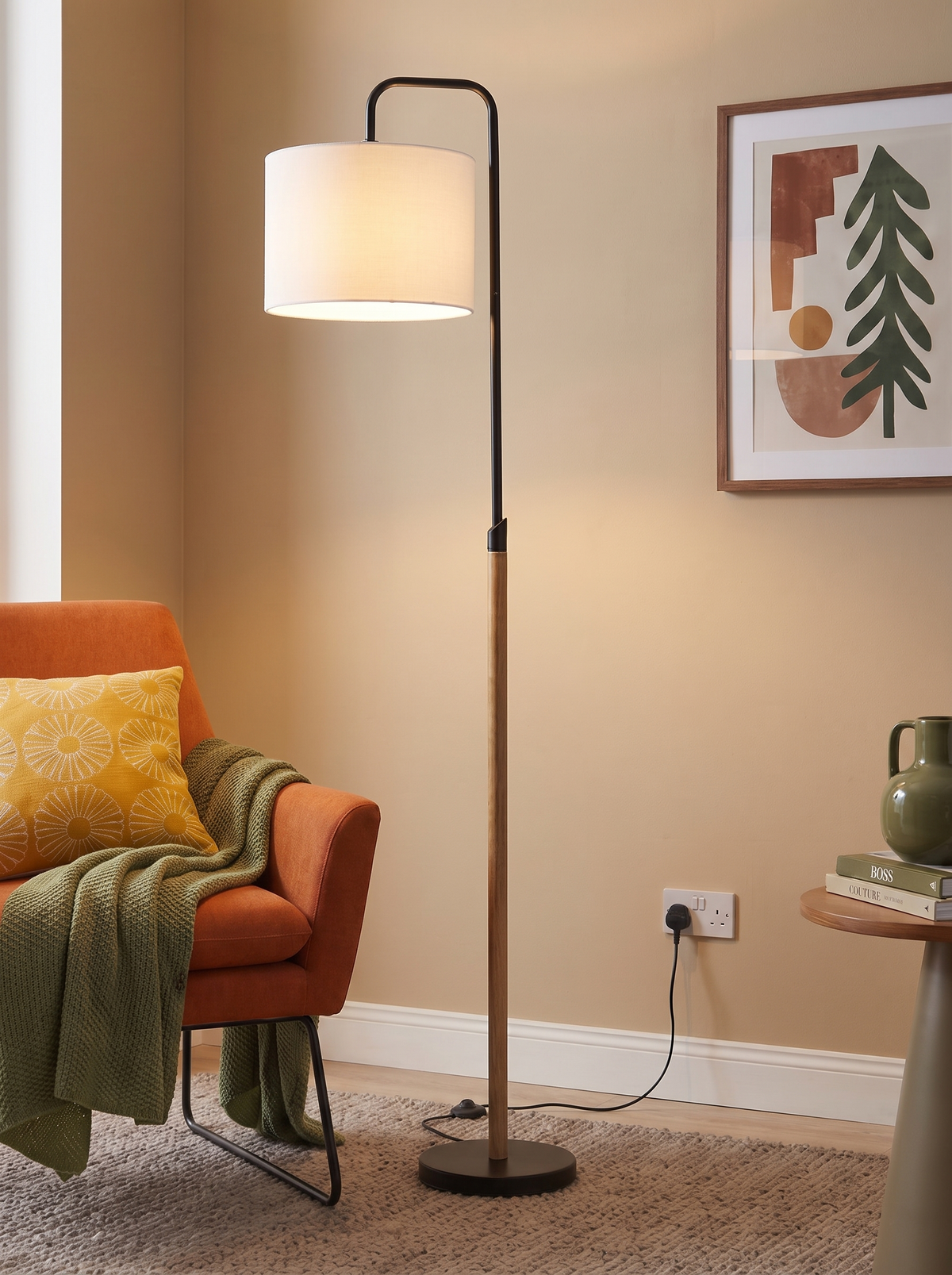 Lior Wood-Accent Floor Lamp styled for warmth in the details