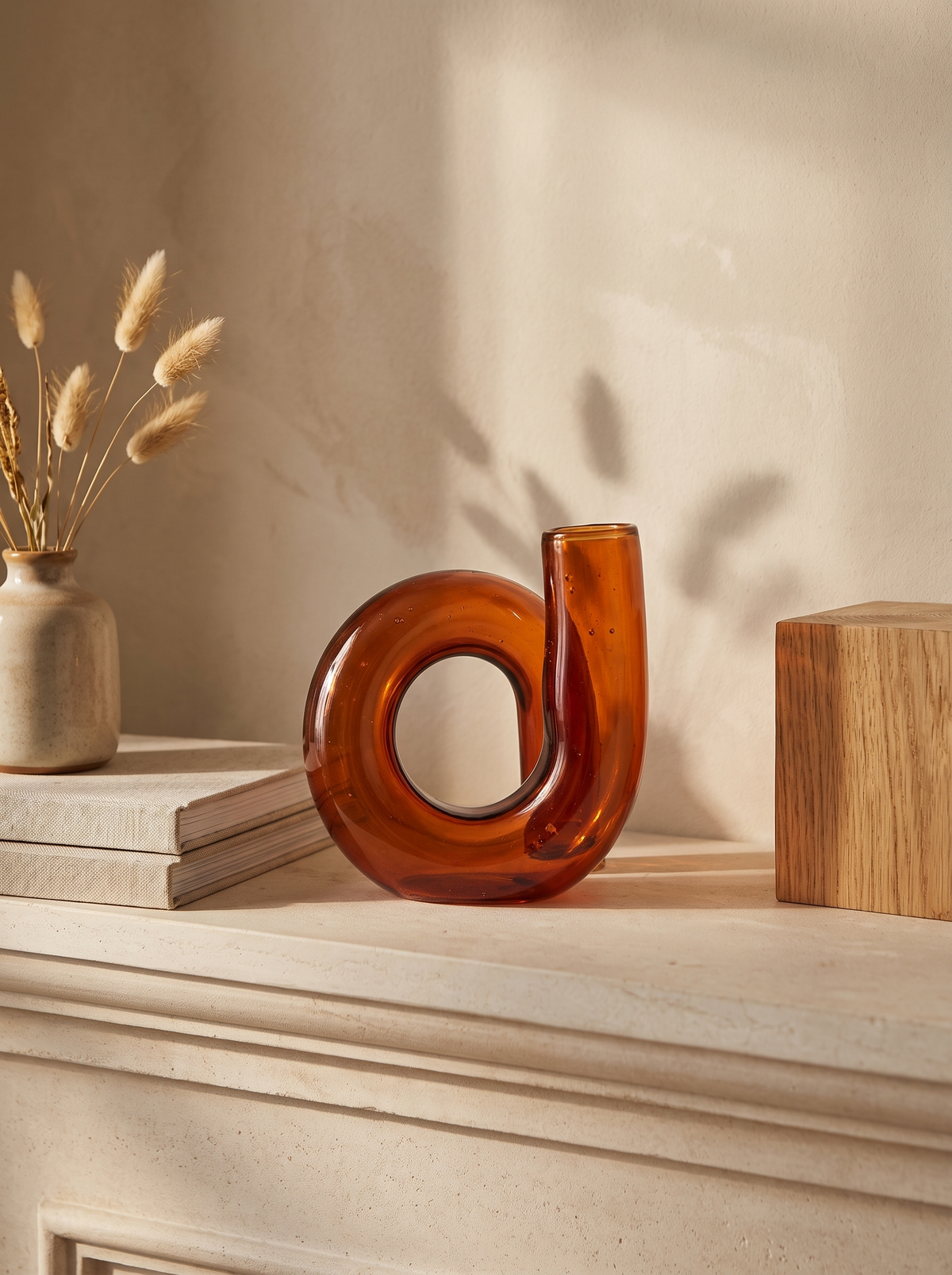 Loop Amber Glass Candle Holder in a home setting — keep the setting spare